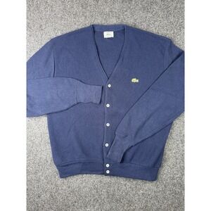 Vintage IZOD Lacoste Cardigan Sweater Mens XL Navy Blue USA Orlon Crocodile